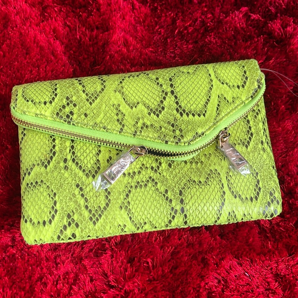 Lime green snake print handbag